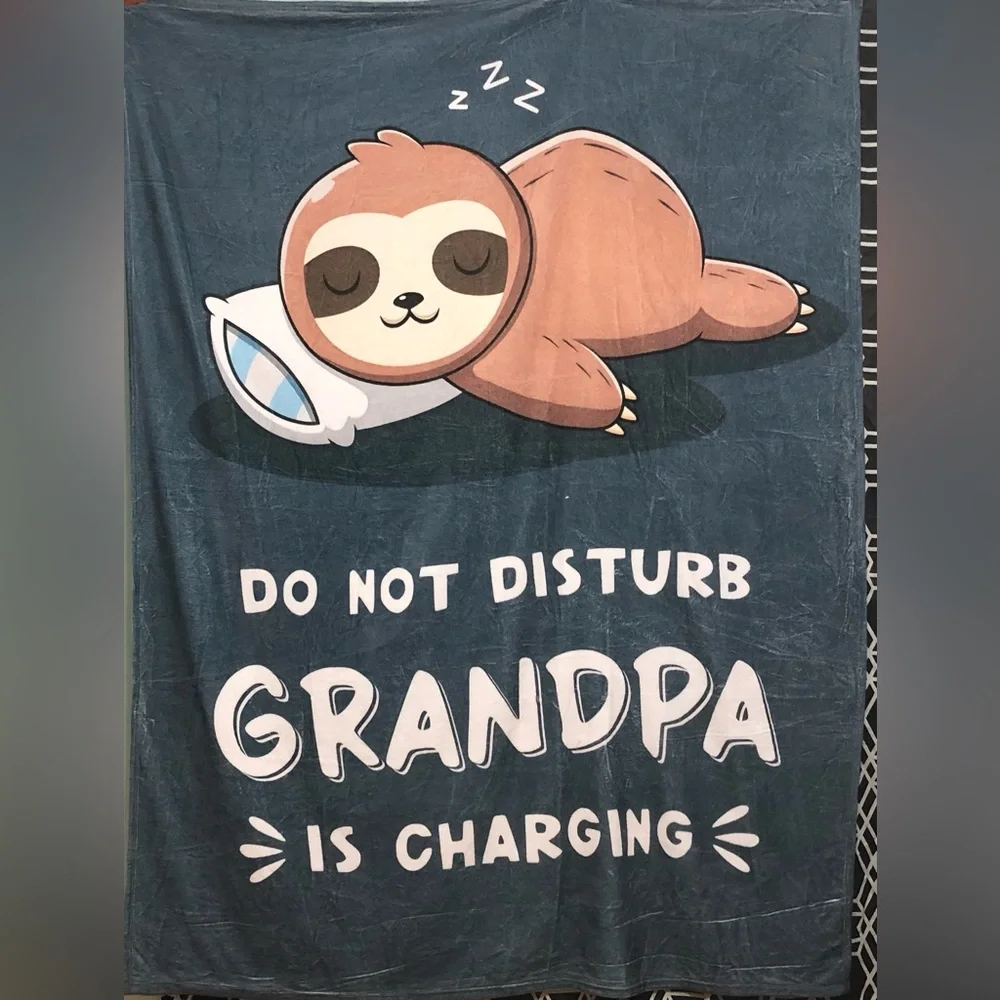 Sloth Blanket Do not Disturb Grandpa is charging gray brown.80”L X 60” W